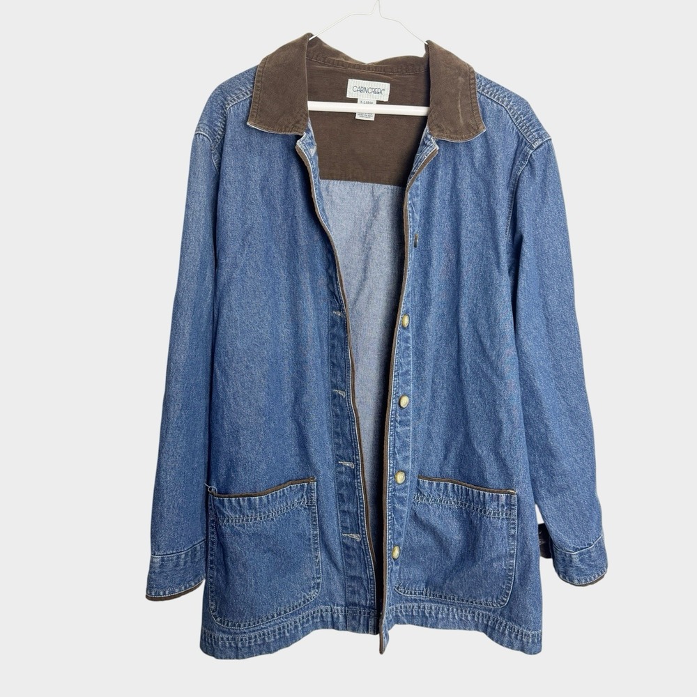 Cabin Creek XL Blue Denim Brown Corduroy Collar Barn Chore Jacket Cabincore 90s